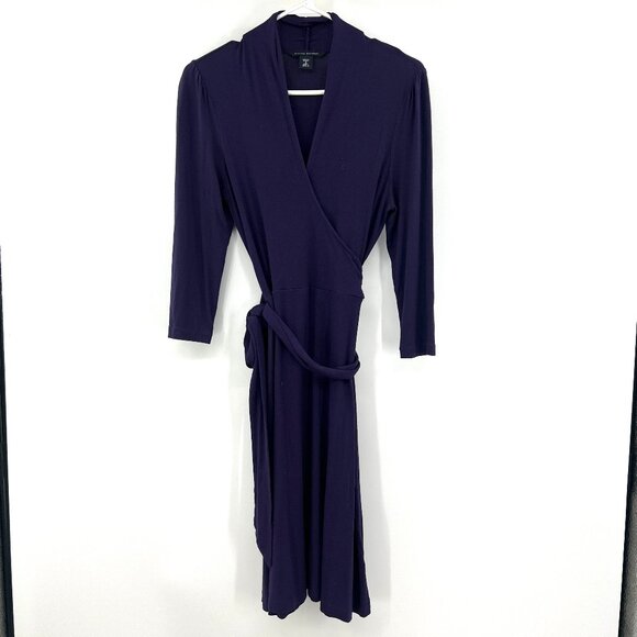 Banana Republic Deep Eggplant Purple Jersey Belted Midi Dress Small Petite - Picture 1 of 7